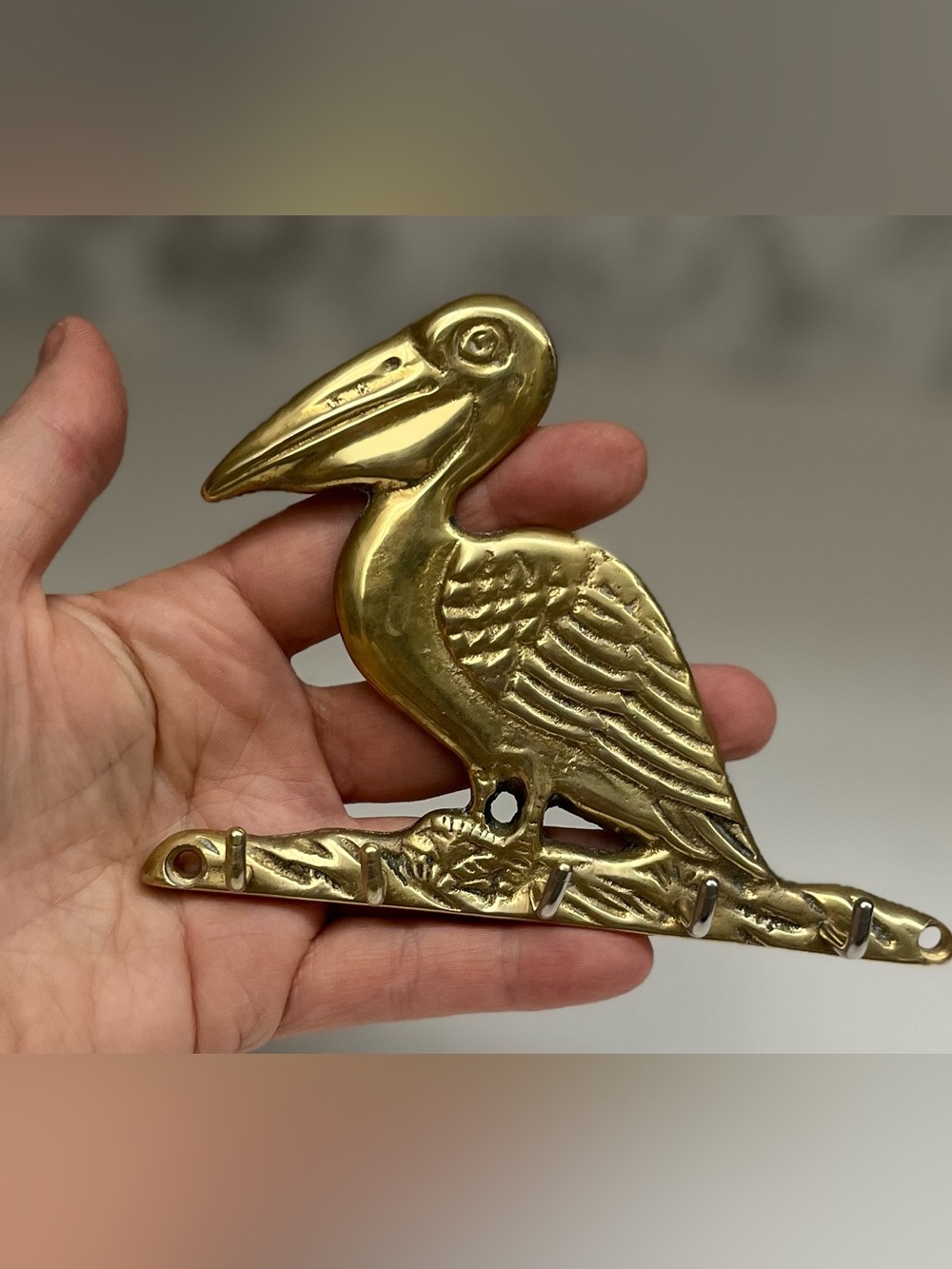 Vintage Brass Pelican Key Rack - PENCO Nautical Wall Hooks